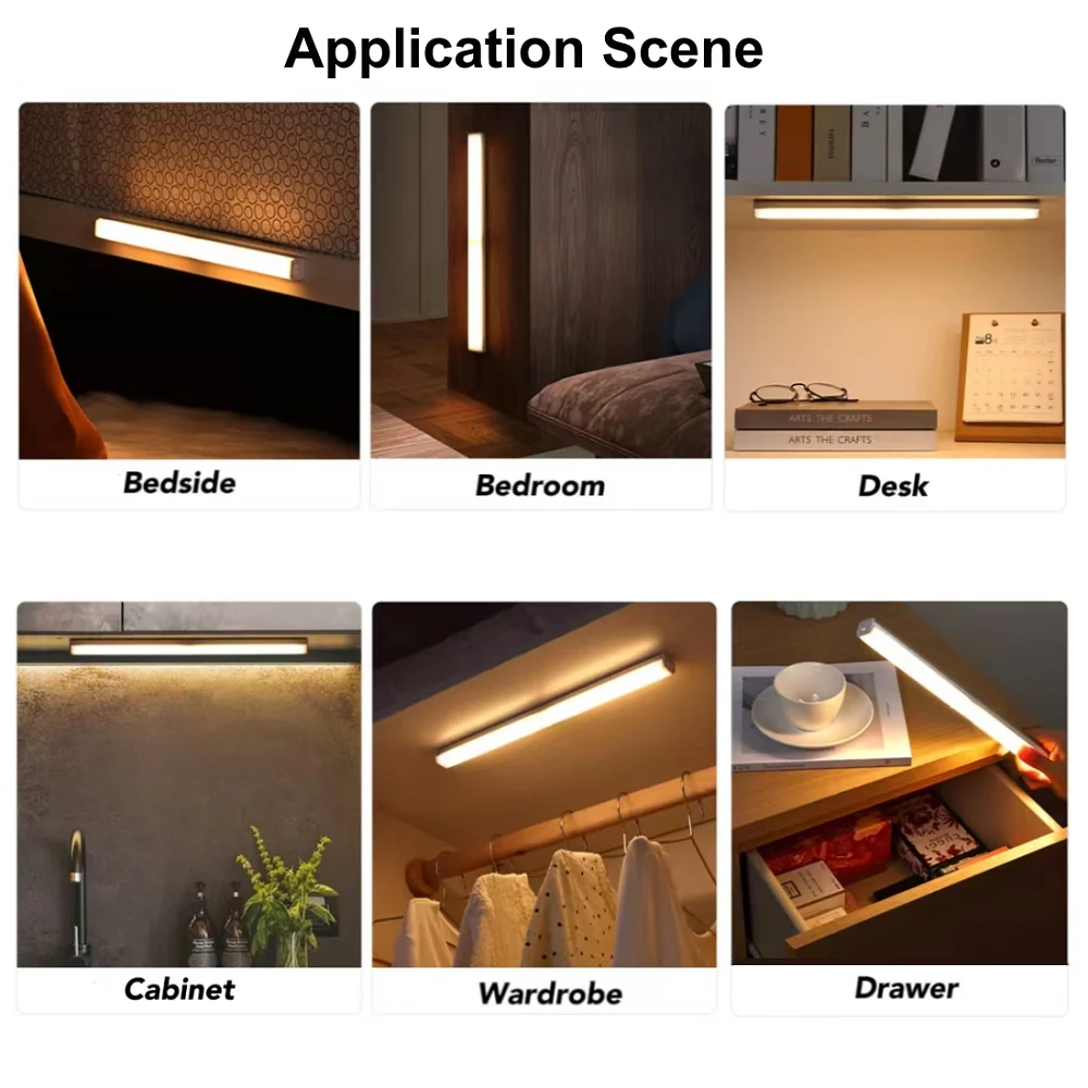 Wireless Motion Sensor LED Long Strip Tube USB Rechargeable Night Light for Kitchen Bedside Cabinet Wardrobe Backlight Wall Lamp - Image 3