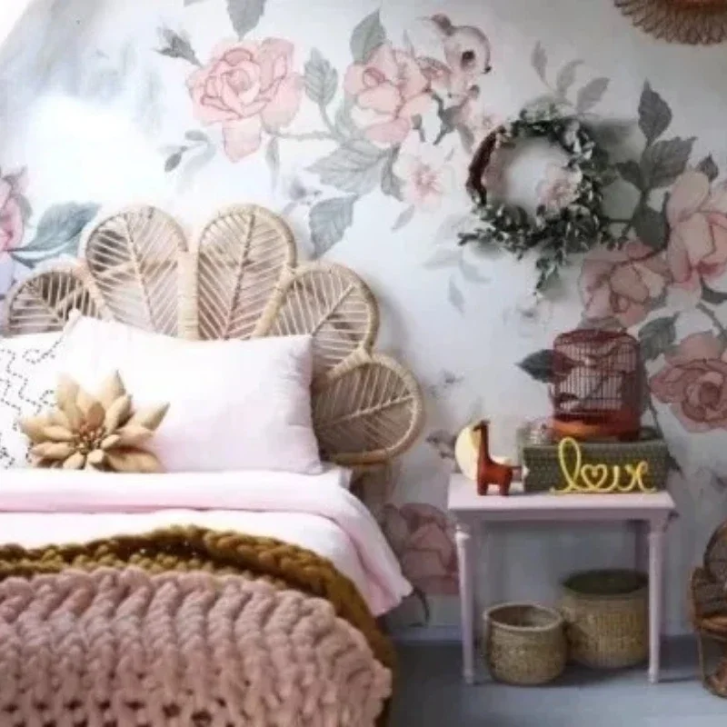 Nordic Rattan Headboard Double Bed and Breakfast Hotel Bedside Decoration Frame Designer Creative Bed Ins Princess Bed - Image 2