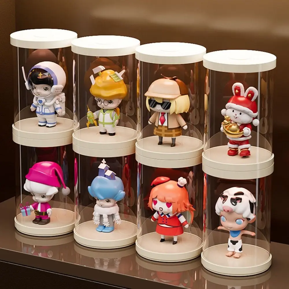 2Pcs Plastic Figurine Display Case Transparent Dustproof Doll Protection Box Round Single Doll Display Cabinet Home - Image 5