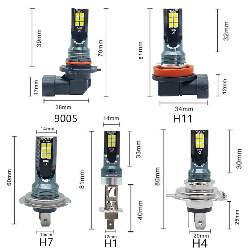2Pcs Super Bright H4 H7 Led Bulb Car Headlight Motorcycle H1 H3 H8 H9 H11 Auto Fog Lamps 9005 9006 HB3 HB4 Light 12v 24V 80W - Image 6