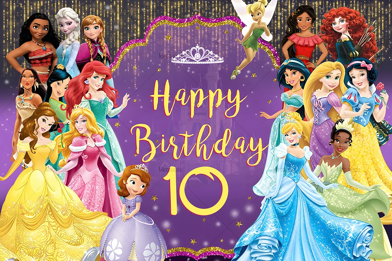 Disney Princesses Photography Backdrop for Girls Baby Shower Birthday Decor Custom Fairy Table Kids Dessert Table Banner - Image 3