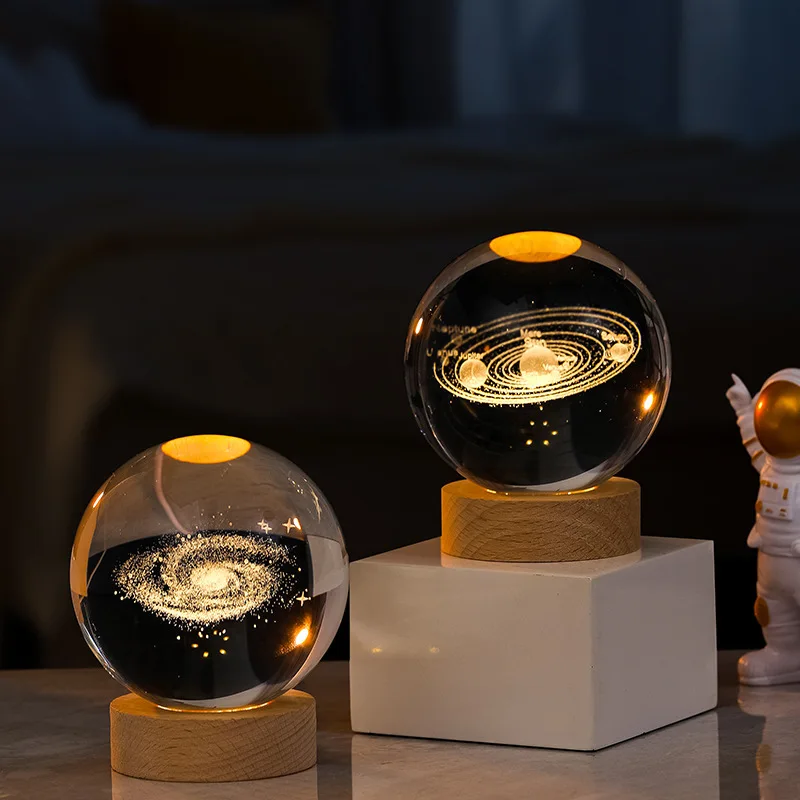 6cm 3D Crystal Ball Crystal Planet Night Light Laser Engraved Solar System Globe Astronomy Birthday Gift Home Desktop Decoration - Image 4