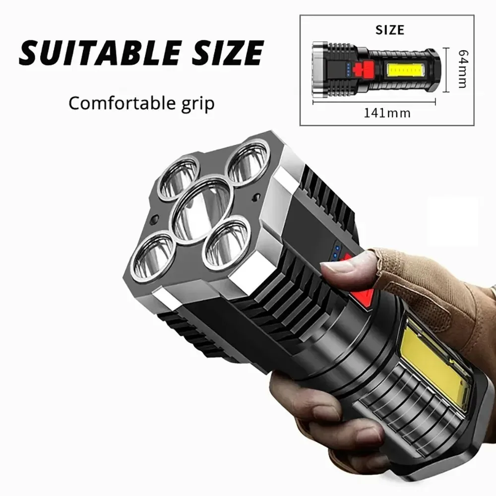 5LED High Power Led Flashlights Rechargeable Camping Spotlight with Side Light 3 Lighting Modes for Camping Adventure Outdoor - Image 6