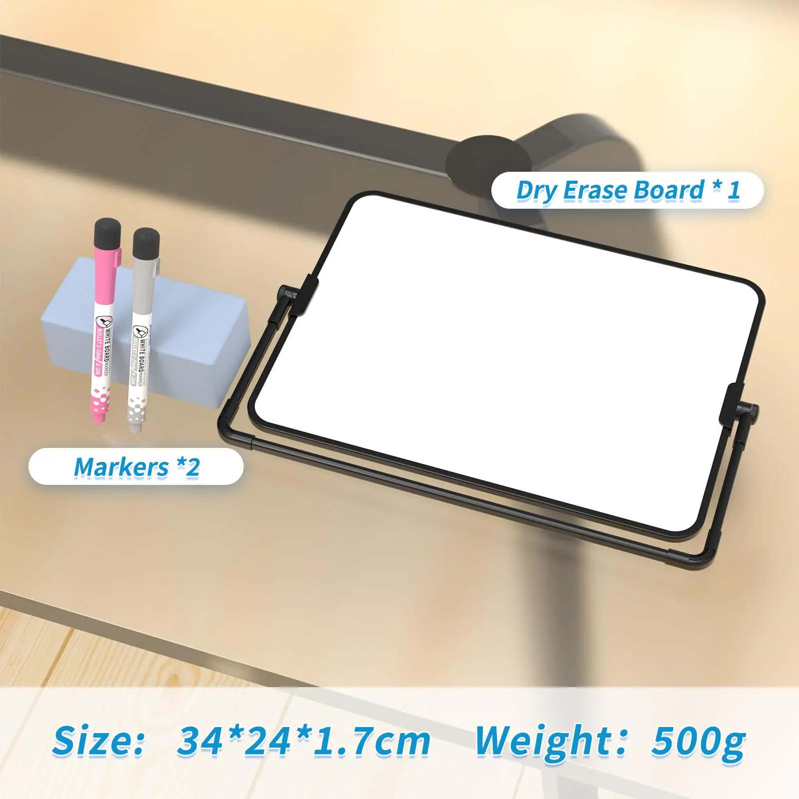 A4 Double-Sided Magnetic Whiteboard Dry Erase Portable Calendar Office Note Message Stand (Black) Easel Writing Tablet Black - Image 2