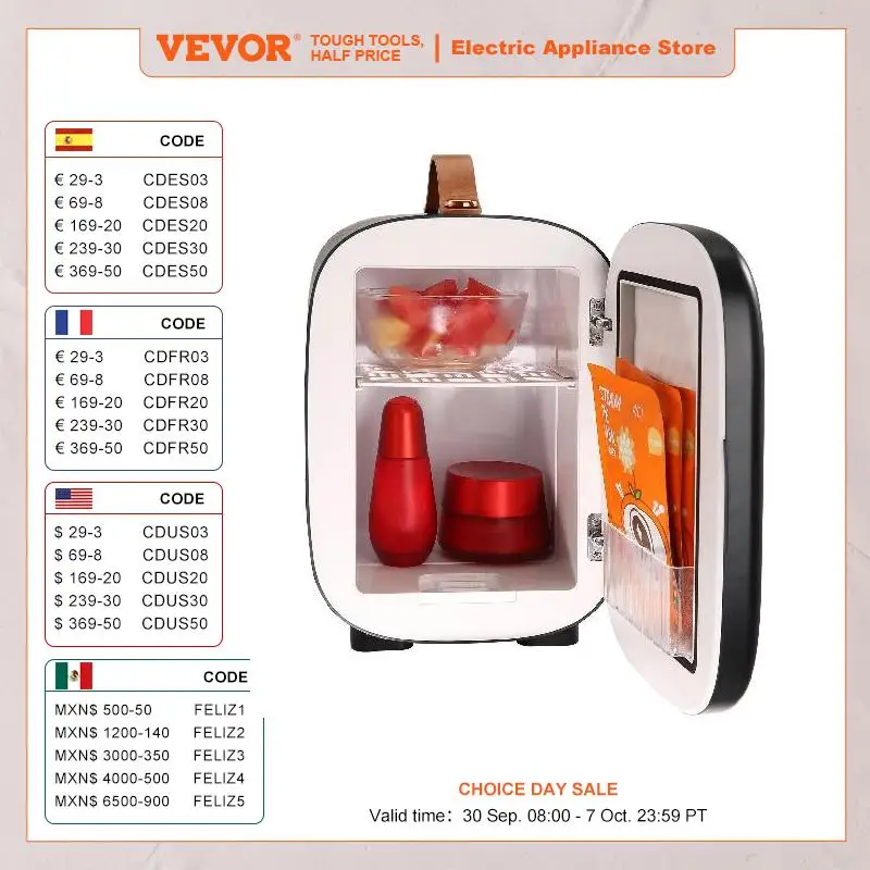 VEVOR 4L Mini Desk Fridge Car Refrigeration Keep Cooler Portable Cosmetics Warm Heat Mask Beverage for Household Dormitory Home