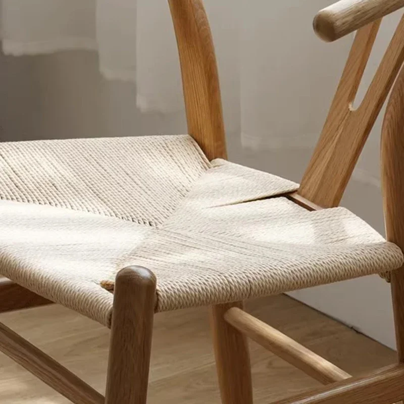 Dining Chair Oak Solid Wood Retro Backrest Dining Chair Rope Woven Hemp Portable Chairs Nordic Kitchen Modern Chairs Wooden - Image 5