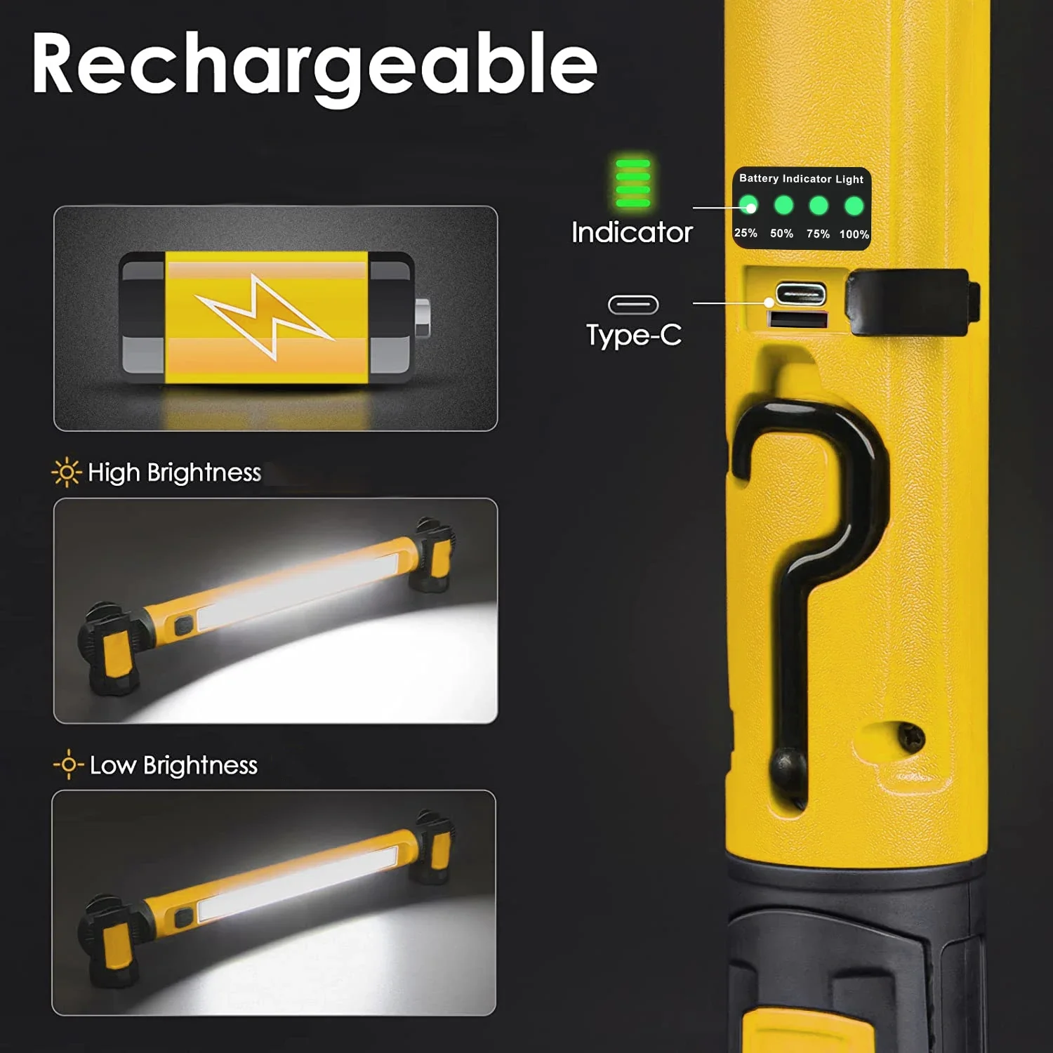 Super Bright Magnetic Work Light Built-in 4400mAh Rechargeable Battery Underhood Work Lamp Bar For Car Repair Outdoor lighting - Image 3
