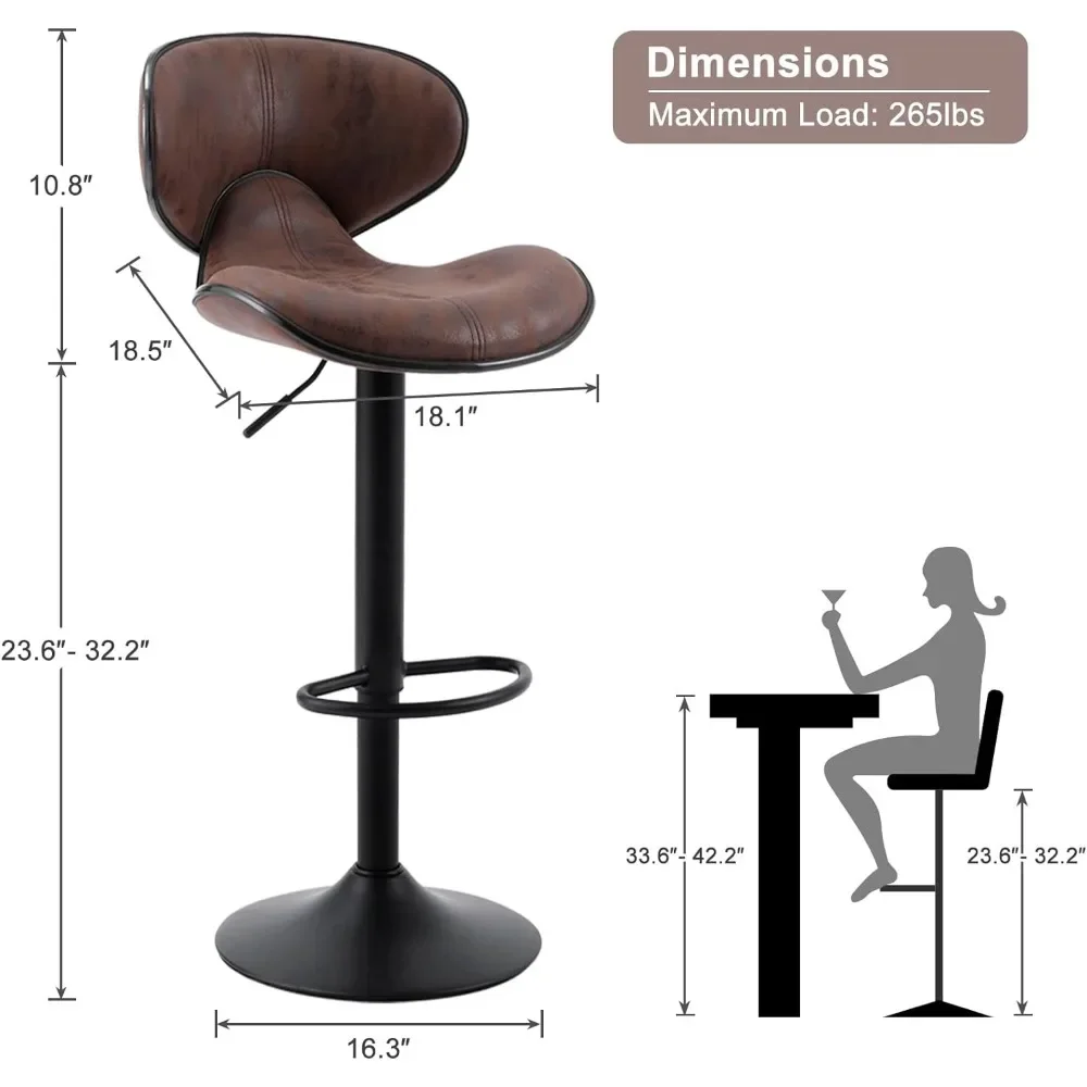 Armless Modern Bar Stool Chairs Fit Counter Island From 32” to 44” Adjustable Counter Height Bar Stools Set of 2 Retro Brown - Image 5