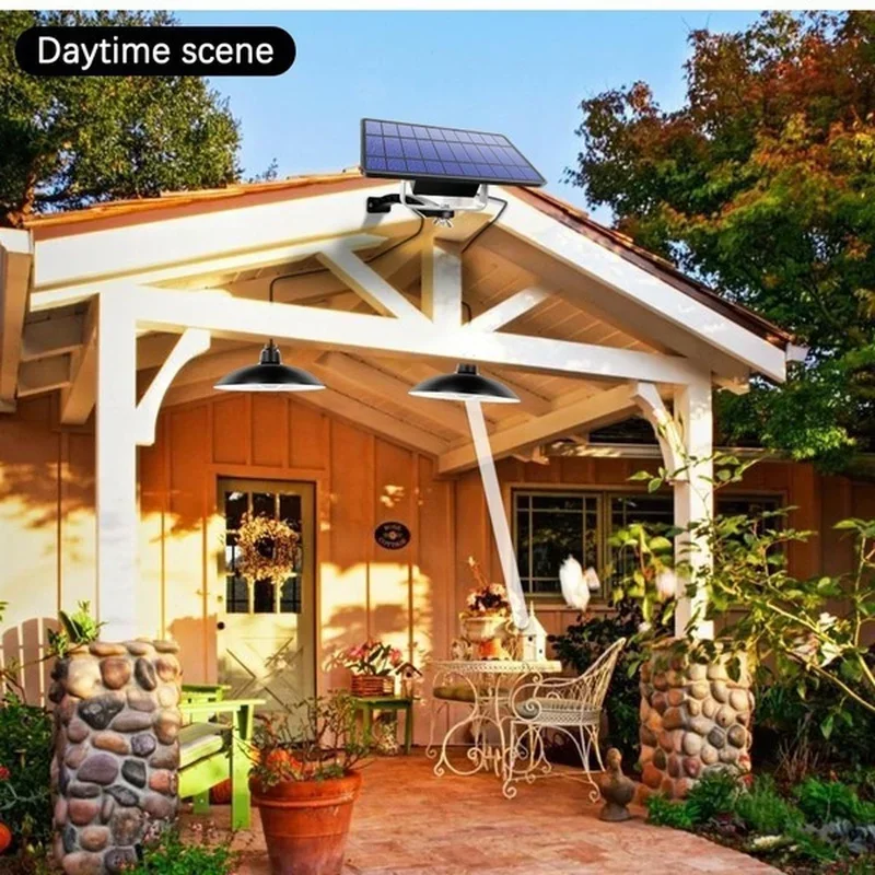 Solar Pendant Light Outdoor Waterproof LED Lamp Double-head Chandelier Decorations with Remote Control for Indoor Shed Barn Room - Image 6