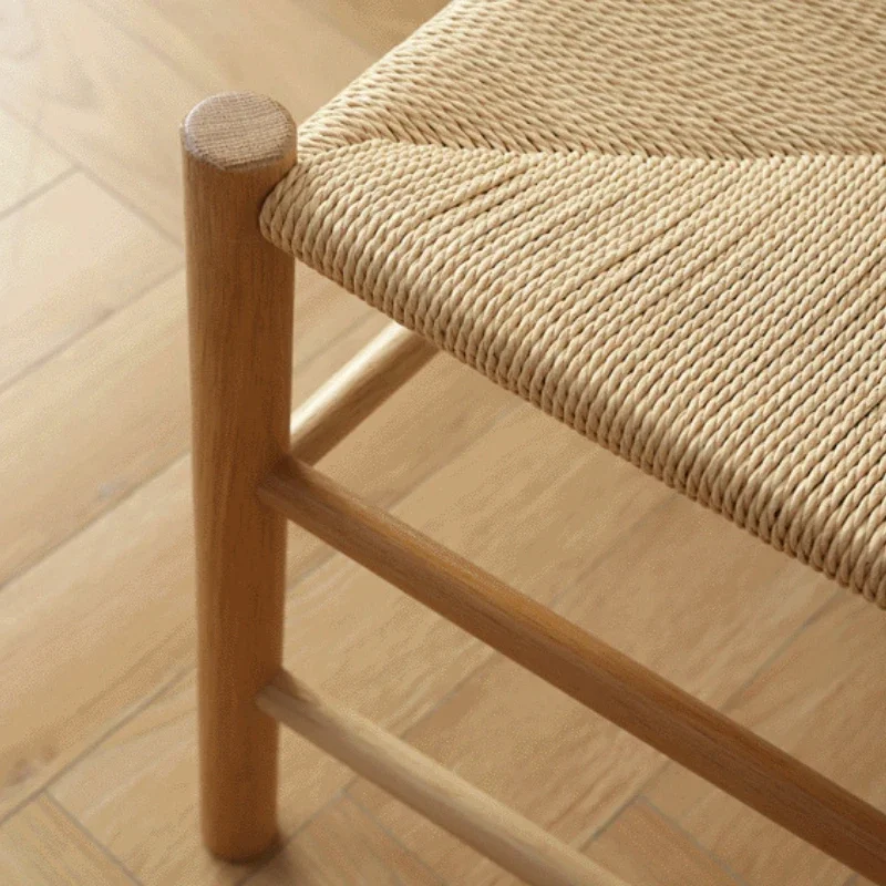 Dining Chair Oak Solid Wood Retro Backrest Dining Chair Rope Woven Hemp Portable Chairs Nordic Kitchen Modern Chairs Wooden - Image 6