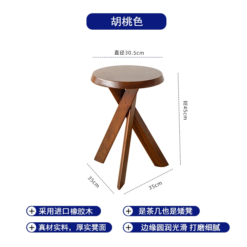 Medieval Solid Wood Side Table Small Coffee Table Living Room Corner Table Round Bedside Table Tea Table - Image 6