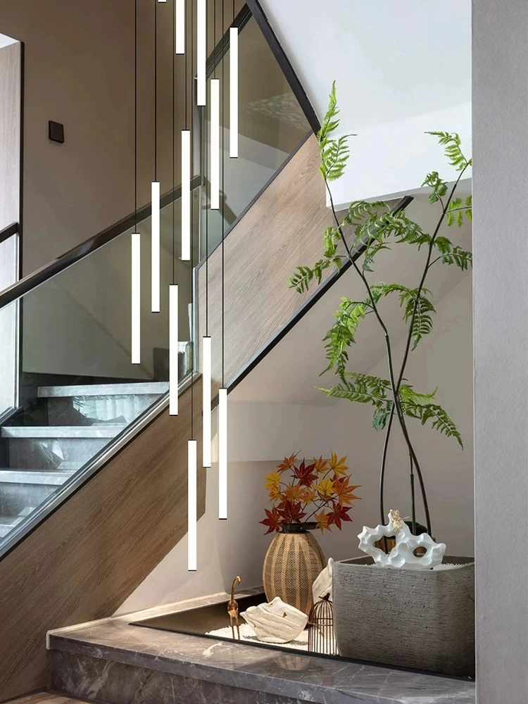 Modern Luxury Led Pendent Lamp Loft Black Ceiling Chandelier Living Room Lighting Suspension Light Acrylic Staircase Chandeliers - Image 2