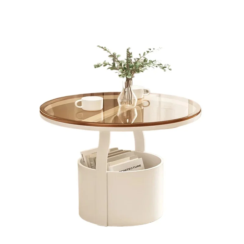 Simple Mini Sofa Side Table, Creative Round Coffee Table, Light Luxury Corner Table for Home Compact Accent Table, Coffee - Image 6