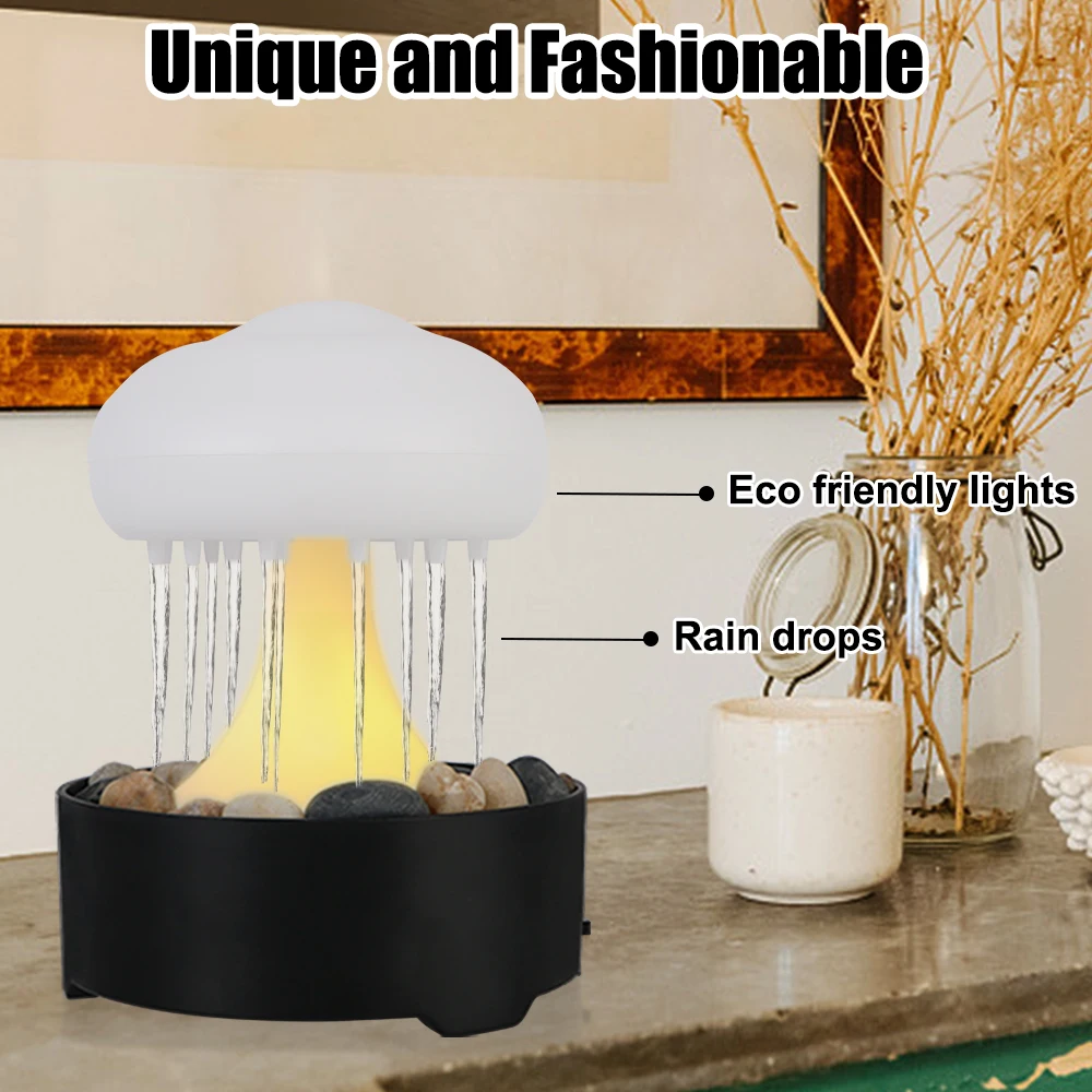 Fountain Light For Home Bedroom Electric Portable Warm White Lights Mushroom Lamp Rain Cloud Night Light Ambient Decorative - Image 5