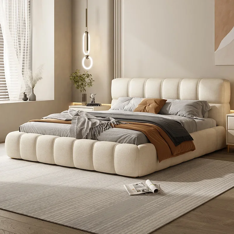 Atunus italian Nordic Cloud Beds Frame Tufted Double White Bed new design Fabric Platform wooden queen size bedroom modern bed - Image 6