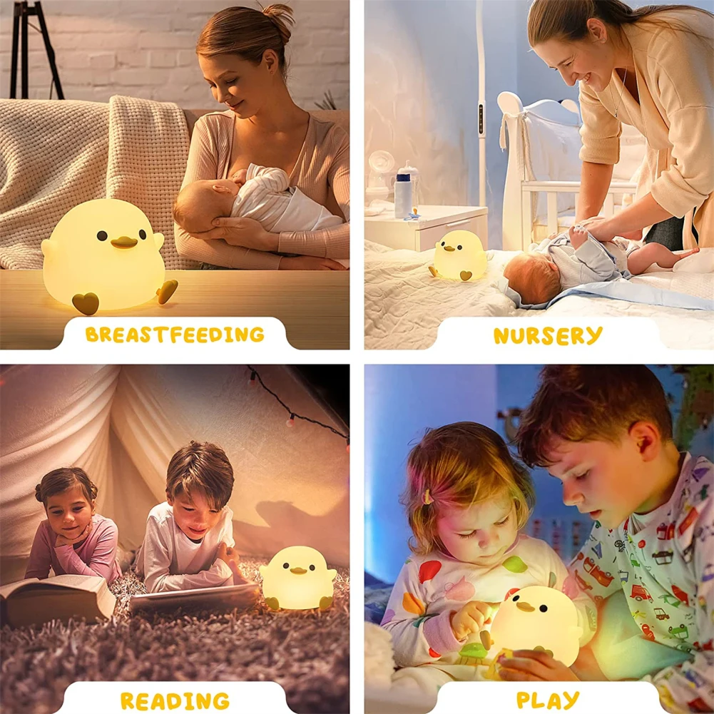 Led Cute Silica Gel Bean Duck Night Light With Touch Sensor Rechargeable Table Lamp Bedside Lamp For Bedroom Living Room - Image 5