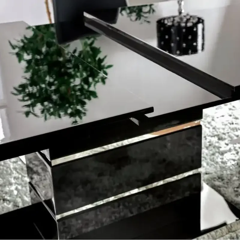Extendable Dining Table Black 78" Smooth Base Chrome Finish With Island Kitchen Table Leaves Modern Living Room Home Furniture