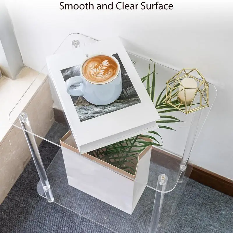 Acrylic Coffee Table Square Side Table Accent Table Sofa Bedside Table Clear Double Tier Snack Tea Side Table For Living Room - Image 3