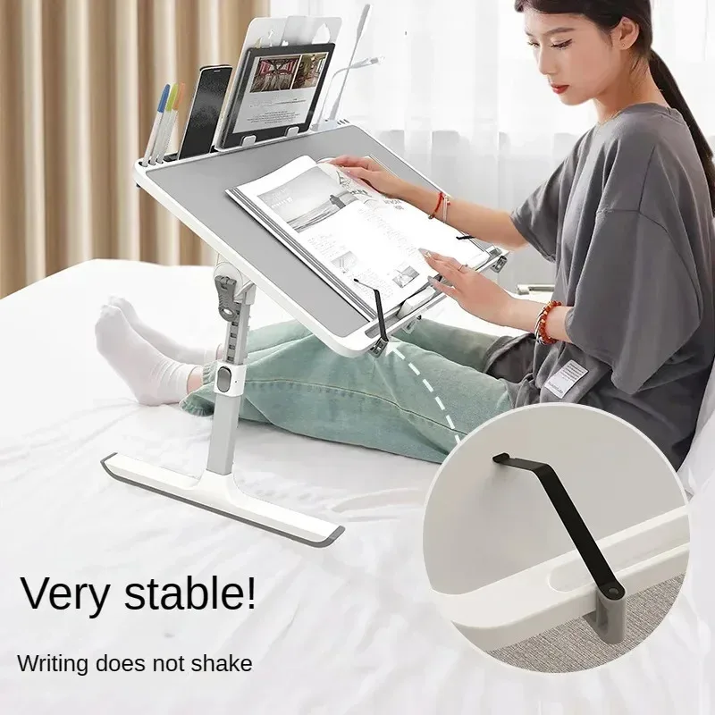 Foldable Lift Laptop Desk with Pen Holder, Gaming Desk with Radiator, Adjustable Reading Table, Bed Table for Breakfast Study - Image 4