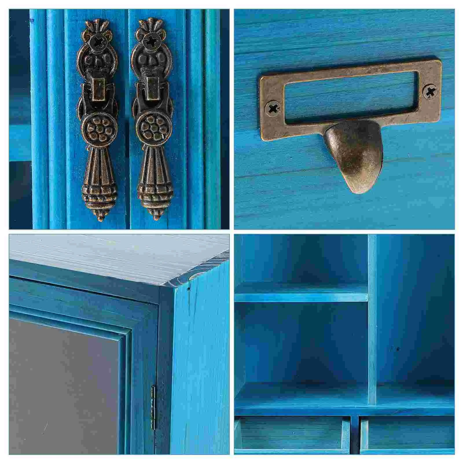 Bathroom Wall Cabinet Wooden Kitchen Storage Cabinet Wall Display Cabinet Glass Double Doors Two Small Drawers Laundry Room - Image 2