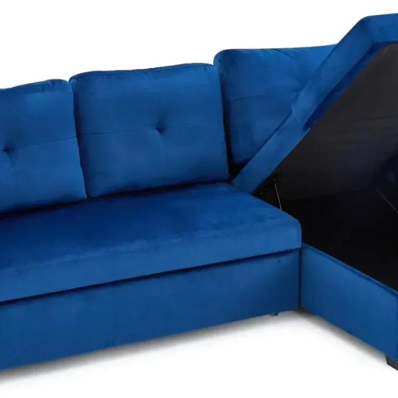 Sectional Sleeper Sofa, Flannel Pull Out Bed with Removable Chaise Longue, 3Seater Sofa Bed with Storage Ottoman for Living Room