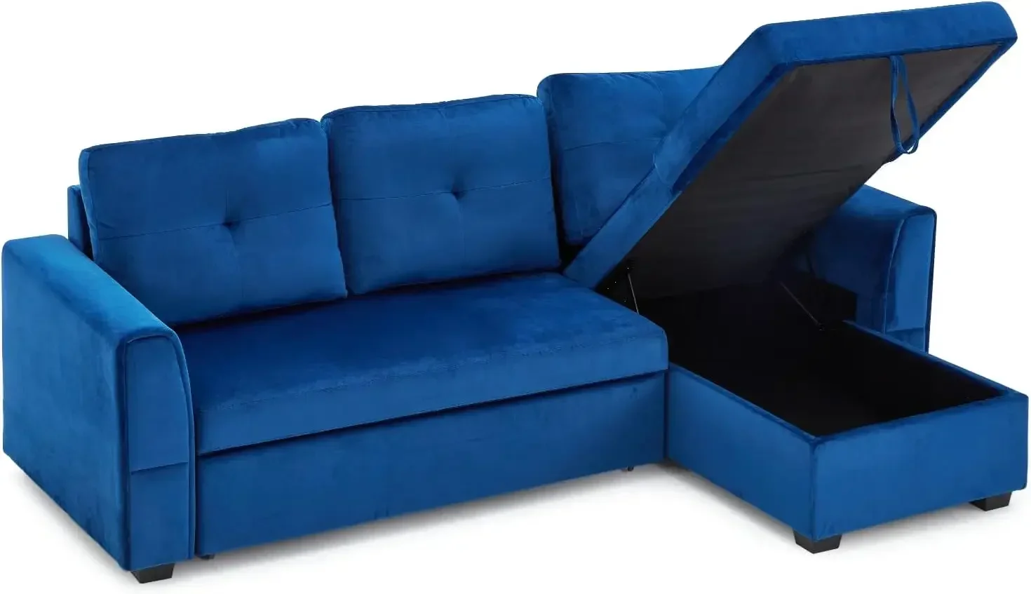 Sectional Sleeper Sofa, Flannel Pull Out Bed with Removable Chaise Longue, 3Seater Sofa Bed with Storage Ottoman for Living Room