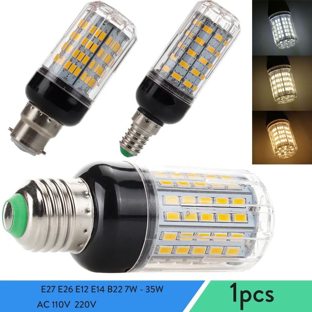 Brightness LED Corn Light Bulbs E27 E14 E26 E12 B22 AC 110V 220V 230V 240V 7W - 35W Table Desk Lamps Spotlights for Home Indoor