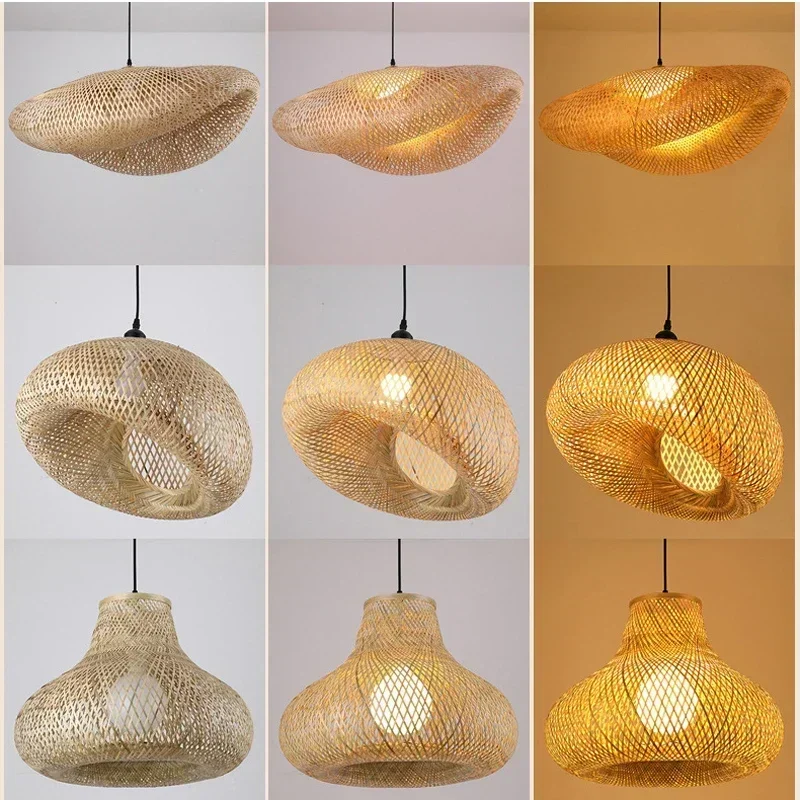 Bamboo Hanging Lamp Pendant Ceiling Light Rattan Wicker Lustre Hand Knit Braiding Suspended Home Dining люстра потолочная - Image 2