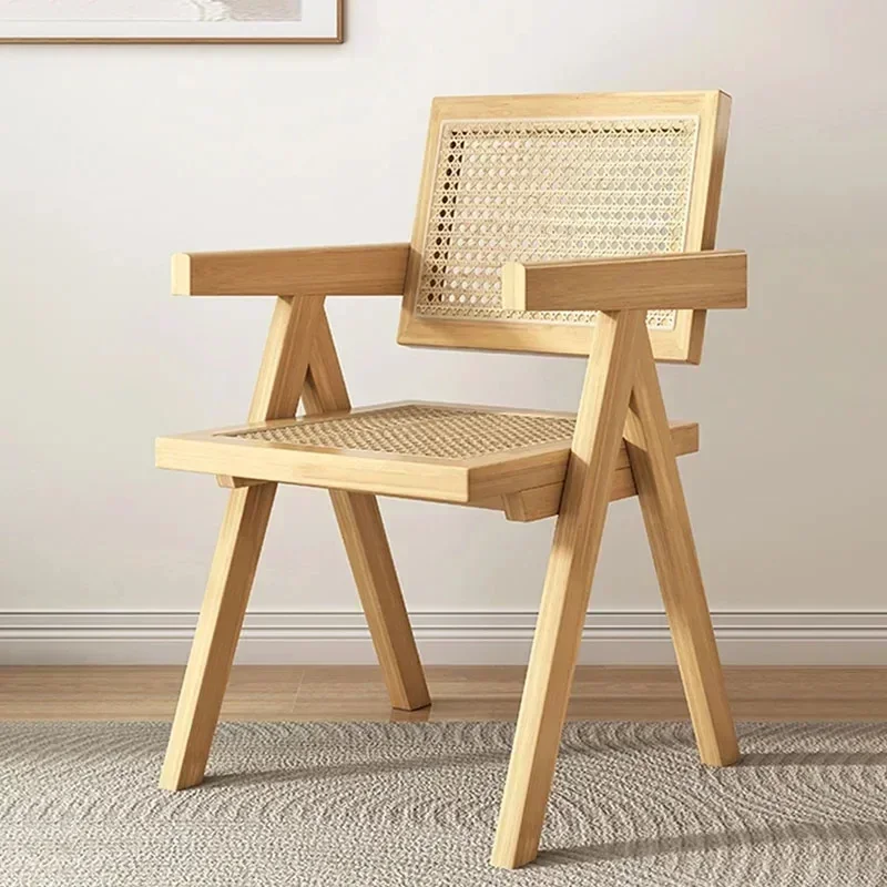 Rattan Back Chair Handmade Rattan Woven with Solid Wooden Stand Thick Armrests Ergonomic Design V-Shaped Support Sturdy,Stable - Image 3