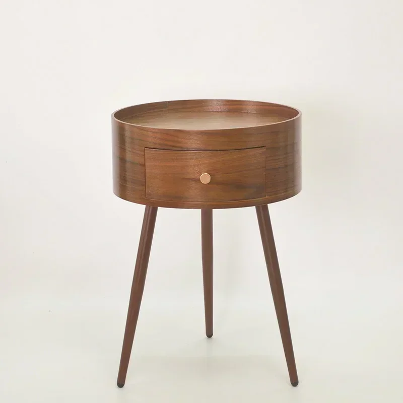 Versatile Circular Nightstands: Minimalist Modern Bedroom Easy Install Black Walnut Bedside Table Space-Saving Design - Image 4