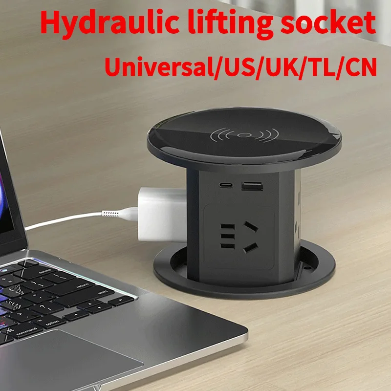 Automatic Pop-Up Desktop Power Socket Outlet with Universal Plug Adapter,USB Socket ,Top Wireless Charger for Desks,Worktops