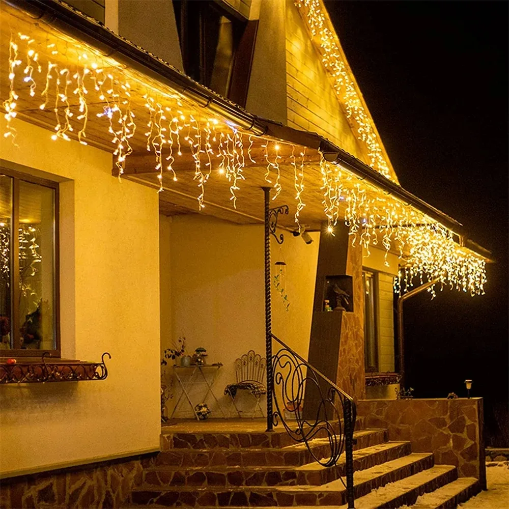 Christmas Decorations Festoon Led Icicle Curtain Lights Outdoor Warm White With White Flash Fairy Light Clear Wire New Year 2025 - Image 5