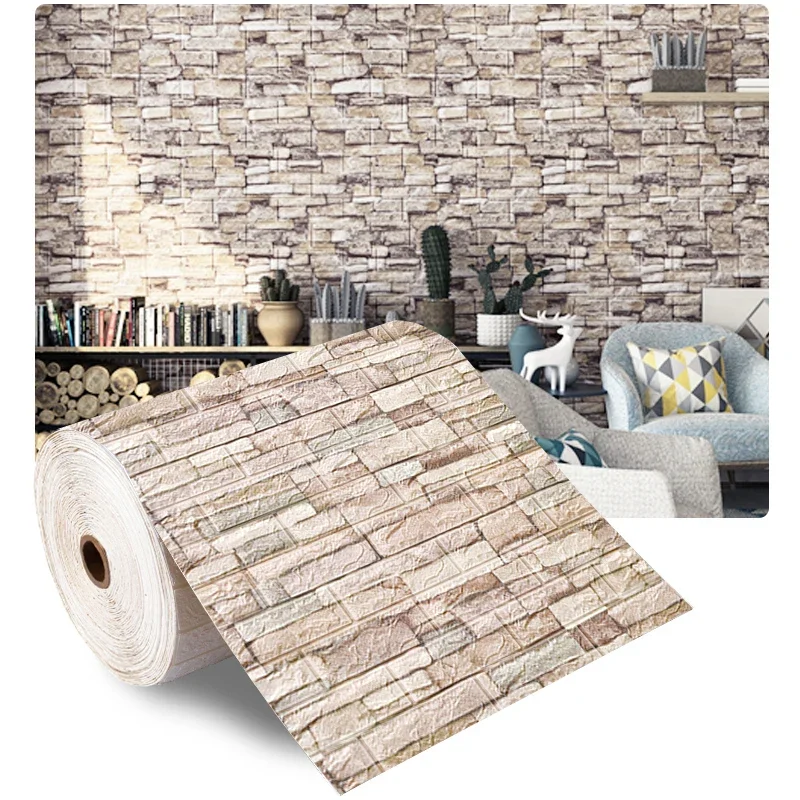 70cmx1/5/10m 3D Wallpaper Decoration Self-adhesive Antique Foam Brick Wallpaper Living Room Bedroom Waterproof 3d Wall Sticker - Image 2