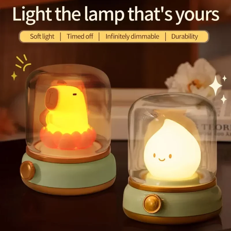 LED Night Light Mini Cute Kerosene Lamp Desktop Cute Flame Shape Capybara Light Rechargeable Portable Table Lamp For Home Decor