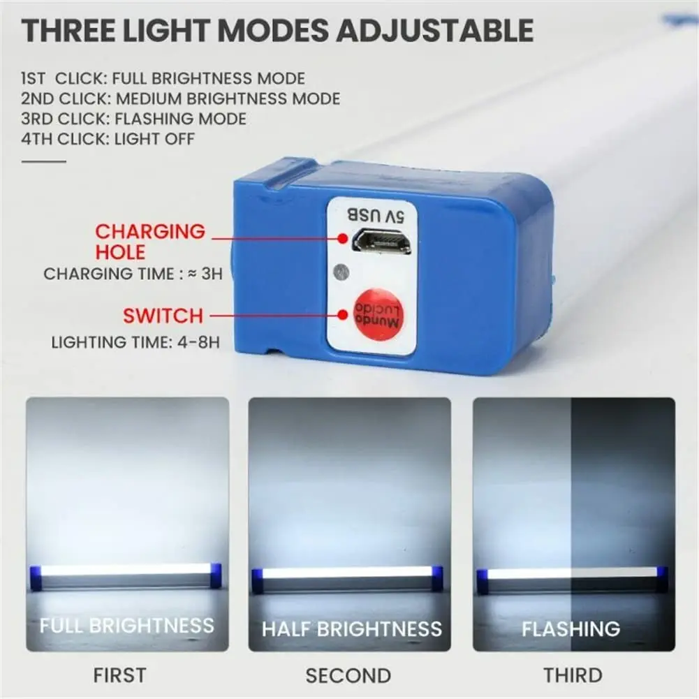 17cm-52cm Led Tube 30w/60w/80w Portable Usb Rechargeable Emergency Light Outdoor Lighting Camping Lamp - Image 4