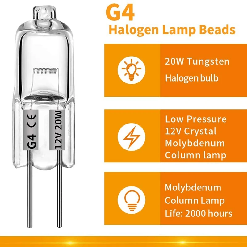 20 Pcs G4 Halogen Bulbs,20W 12V Halogen Light Bulbs 2 Pin Clear Lamp Bulb,For Cooker Lighting,Signal Lights,Track - Image 2
