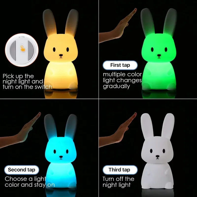 Night Light for Kids Room Cute Bunny Lamp Gifts for Nursery Girls Boys Toddler Kawaii Room Decor USB Silicone Rabbit Night Light - Image 2