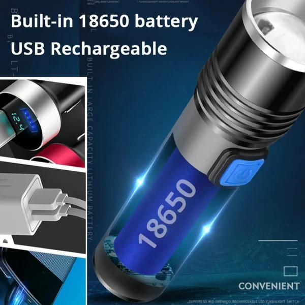 395nm UV Flashlight Blacklight Zoomable USB Rechargeable UV Light Ultraviolet Flashlight for Pet Urine Detection Resin Curing - Image 5