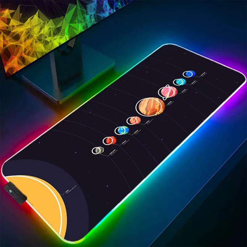 RGB Solar System Large Mousepad Glowing LED Mousemat Pc Accessories Keyboard Pads Gaming Desk Mat Rubber Locked Edge Mouse Mat