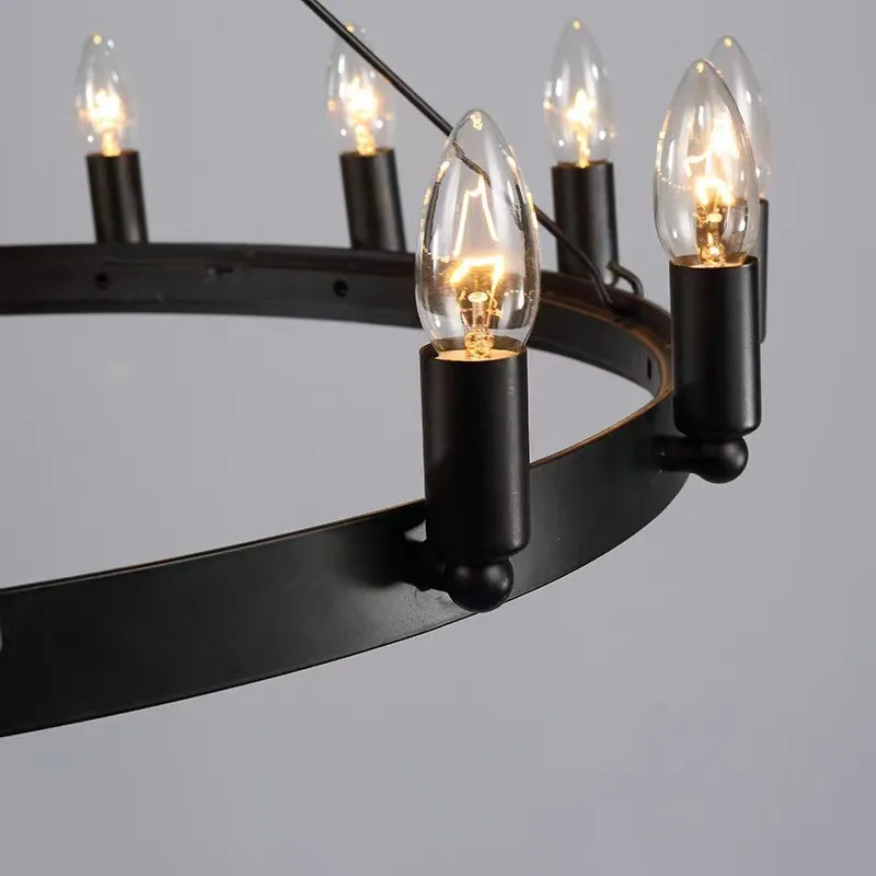 Modern American Retro Iron Pendant Lamp Vintage Industrial Led Droplight Round Cafe Restaurant Bar Knight Candle Chandelier - Image 3