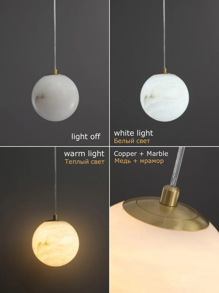 Marble Ball Pendant Lamp Bedroom Bedside Living Room Coffee Shop Indoor Modern Decor LED Single Small Pendant Light Fixture 2024 - Image 3