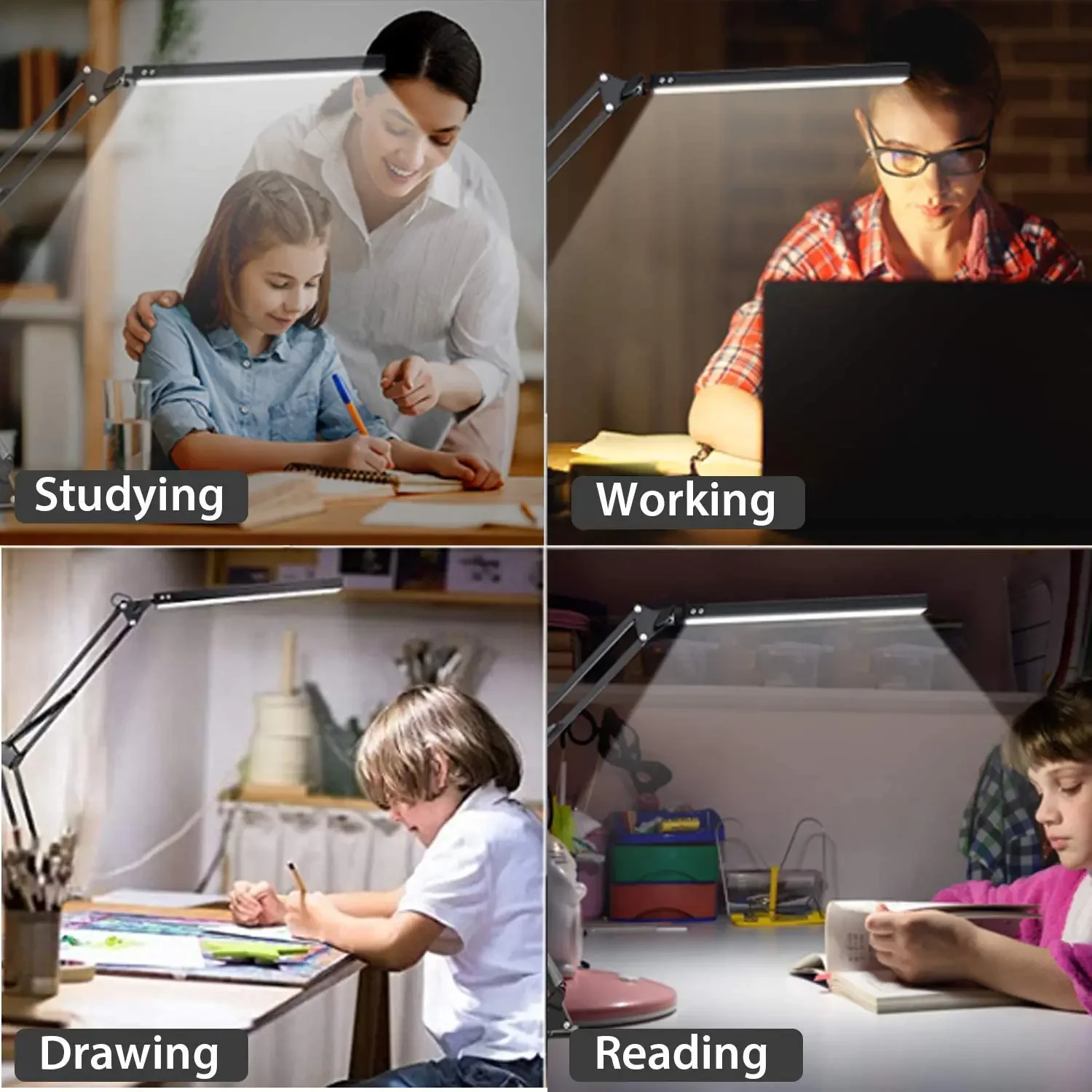 A LED Desk Lamp,Adjustable Metal Swing Arm Desk Lamp with Clamp,Eye-Caring Architect Desk Light,3 Color Modes Function - Image 4
