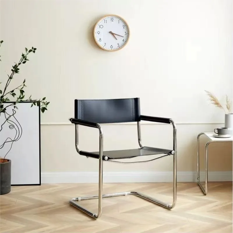 Vintage Armchair For Gentlemen Stainless Steel Saddle Leather Dining Chair Bauhaus Chair Chaise Salle A Manger Dining Chair New - Image 6