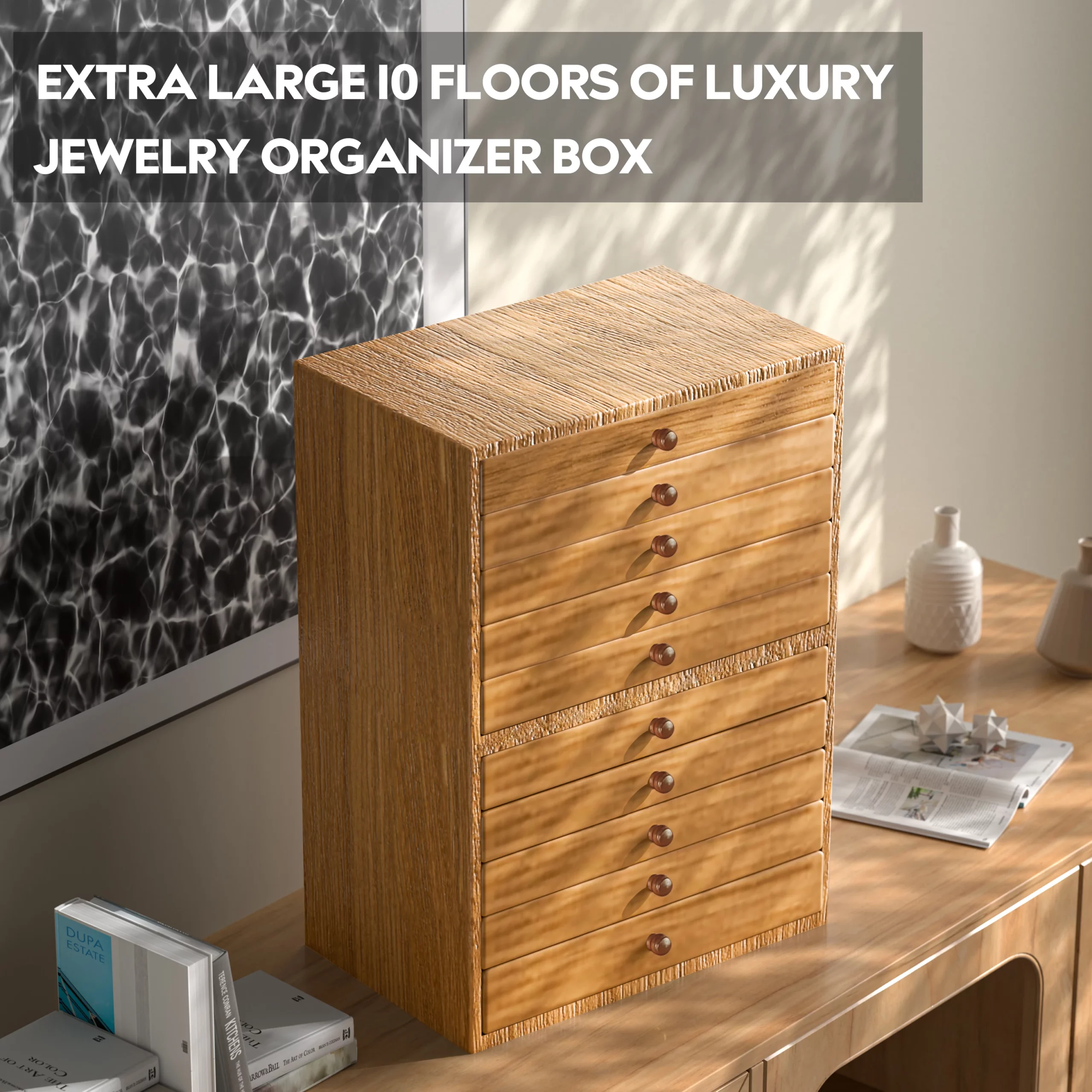 YB 10-Layer Wooden Jewelry Box Cabinet Display Storage Box for Storing Earrings Rings Necklaces Bracelets, Ideal Gift for Mom